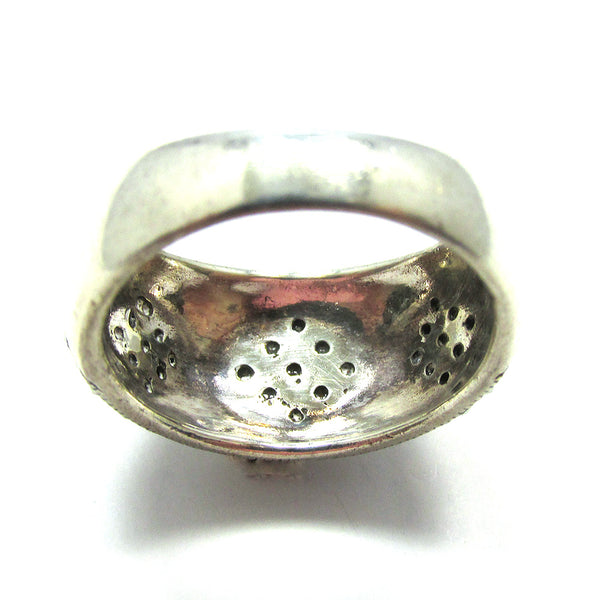 Mid-Century 1960s Vintage Rhinestone and Marcasite Sterling Ring - Inside