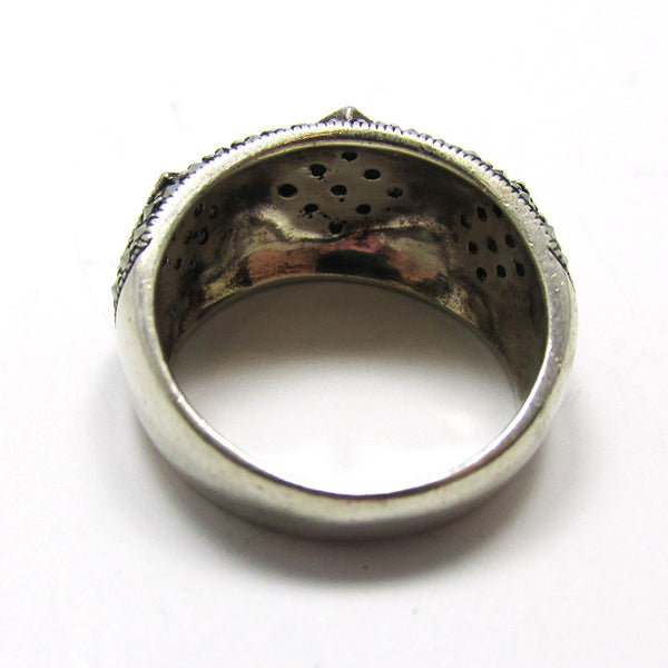 Mid-Century 1960s Vintage Rhinestone and Marcasite Sterling Ring - Back