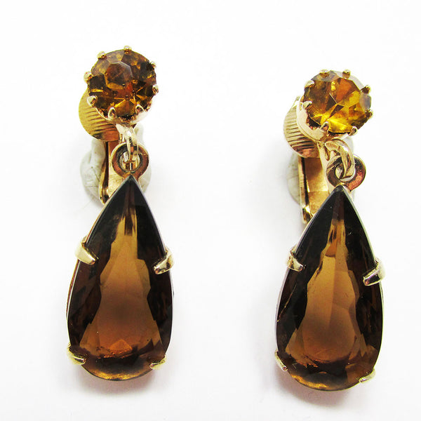 1950s Vintage Mid-Century Autumn Colors Diamante Pin and Earrings - Front Earrings