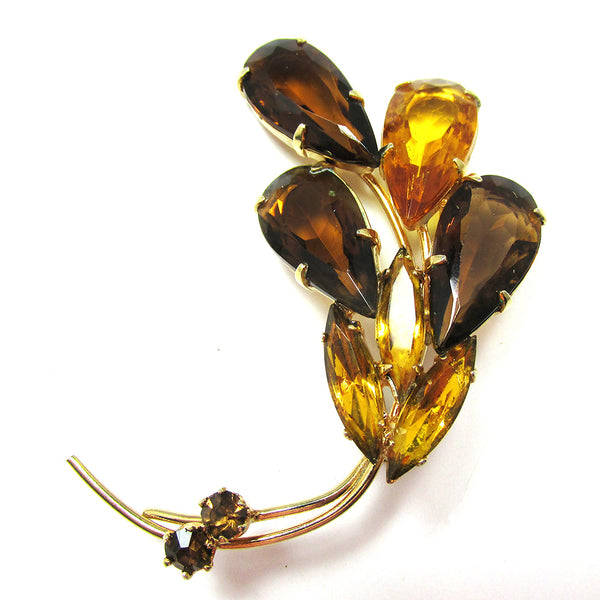 1950s Vintage Mid-Century Autumn Colors Diamante Pin and Earrings - Front - Pin