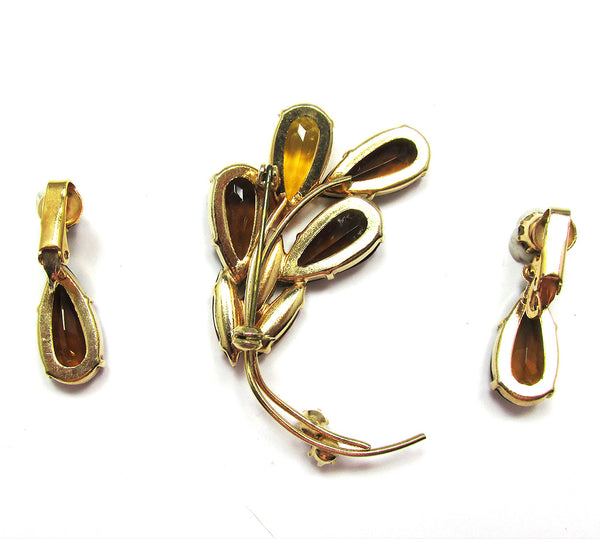 1950s Vintage Mid-Century Autumn Colors Diamante Pin and Earrings - Back