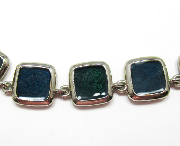 Versatile 1970s Green, Black, and Cream Enameled Reversible Bracelet - Front Close Up
