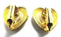 Vintage 1960s Amethyst Rhinestone and Gold Heart Clip-On Earrings - Back - Thumbnail