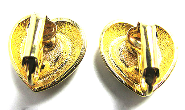 Vintage 1960s Amethyst Rhinestone and Gold Heart Clip-On Earrings - Back