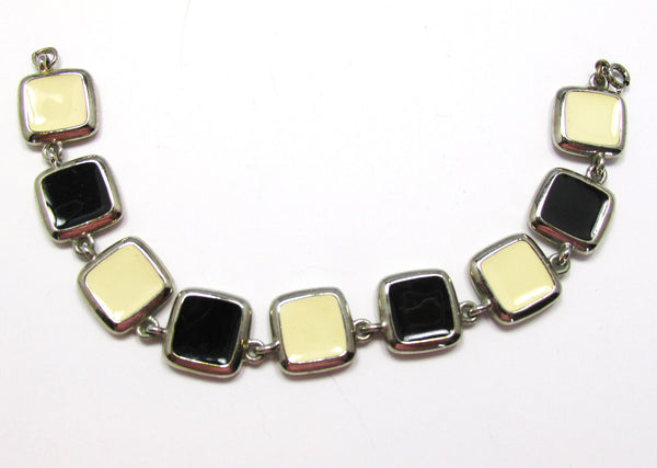 Versatile 1970s Green, Black, and Cream Enameled Reversible Bracelet - Reverse Side