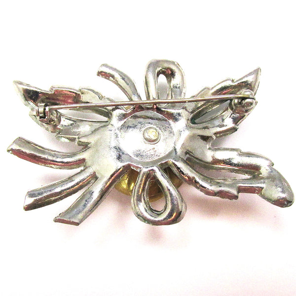 Signed Coro Vintage 1940s Designer Diamante Camelia Trembler Pin - Back