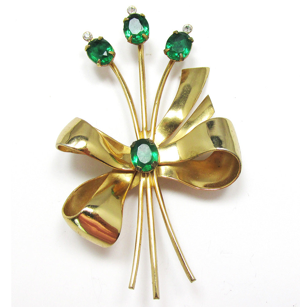 Exceptional Vintage 1940s Signed Coro Diamante Floral Bouquet Pin - Front