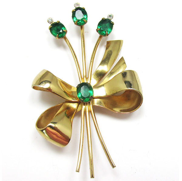 Exceptional Vintage 1940s Signed Coro Diamante Floral Bouquet Pin - Front