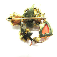 Adorable Vintage 1950s Unique Diamante and Pearl Floral Pin - Back - Thumbnail