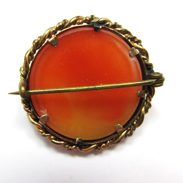 Unique Vintage 1930s Retro Ivory and Brown Collectible Cameo Pin - Back