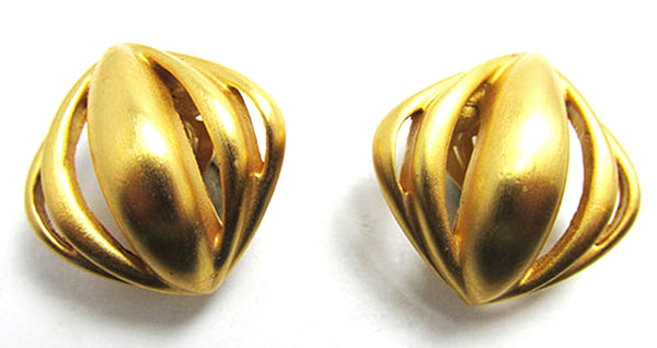 Anne Klein Vintage 1970s Contemporary Style Gold-Toned Earrings - Front