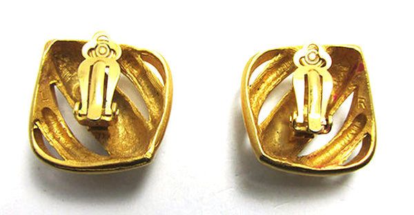 Anne Klein Vintage 1970s Contemporary Style Gold-Toned Earrings - Back
