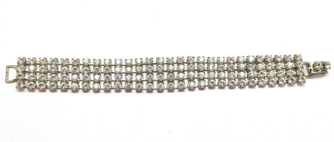 Mid-Century Glamorous 1950s Vintage Four Row Diamante Bracelet - Front