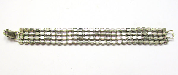 Mid-Century Glamorous 1950s Vintage Four Row Diamante Bracelet - Back