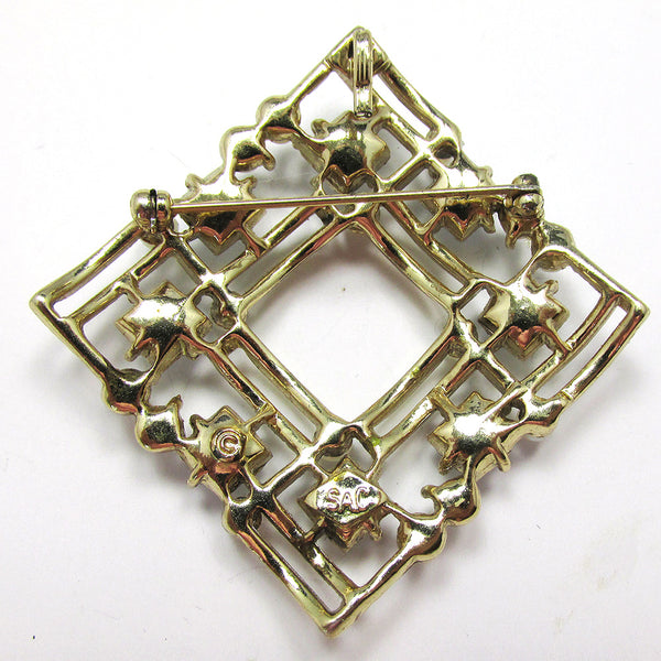 Sarah Coventry Vintage 1960s Designer Pearl and Diamante Pin/Pendant - Back