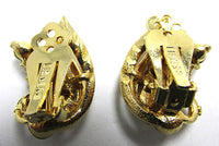 Lisner Vintage 1950s Designer Clear Rhinestone Floral Gold Earrings - Back - Thumbnail