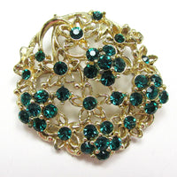 1950s Desirable Vintage Collectible Emerald-Green Diamante Floral Pin - Front - Thumbnail