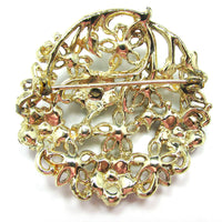 1950s Desirable Vintage Collectible Emerald-Green Diamante Floral Pin - Back - Thumbnail