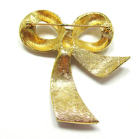 Vintage 1960s Bold Eye-Catching Sparkling Diamante Ribbon Bow Pin - Back - Thumbnail