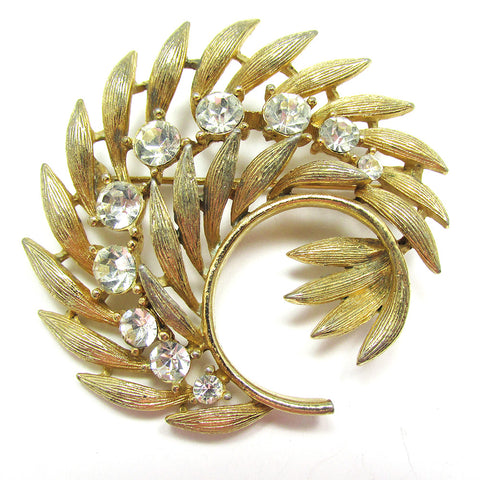 Signed Lisner Designer Vintage Mid-Century Clear Diamante Pin - Front