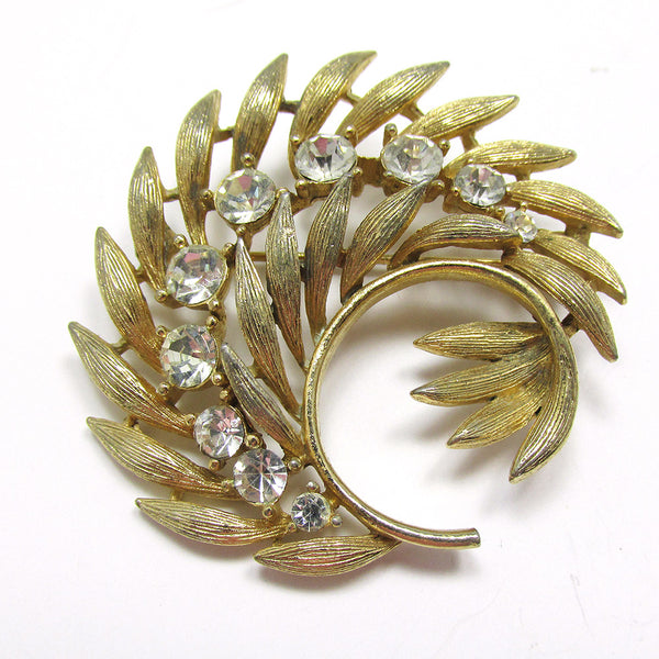 Signed Lisner Designer Vintage Mid-Century Clear Diamante Pin - Front