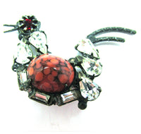 Vintage 1950s Signed Sandor Japanned Diamante Figural Bird Pin - Thumbnail