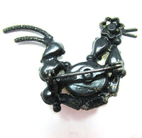 Vintage 1950s Signed Sandor Japanned Diamante Figural Bird Pin - Thumbnail