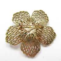 Marvella Signed 1950s Vintage Jade Bead and Gold Filigree Floral Pin - Back - Thumbnail