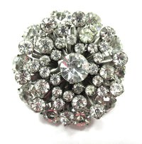 Spectacular Three-Dimensional 1950s Vintage Floral Diamante Pin - Front - Thumbnail
