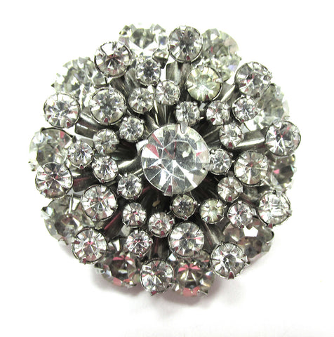 Spectacular Three-Dimensional 1950s Vintage Floral Diamante Pin - Front