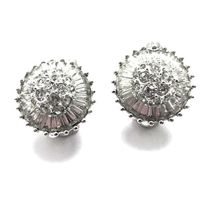 Pennino Vintage Exquisite Mid Century Clear Rhinestone Button Earrings - Front
