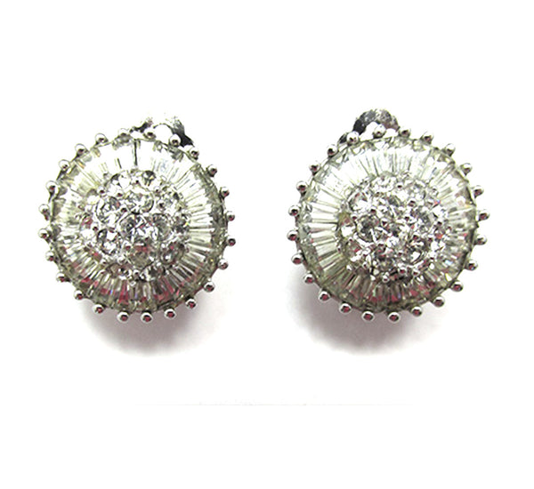 Pennino Vintage Exquisite Mid Century Clear Rhinestone Button Earrings - Front
