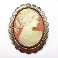 Vintage 1950s Mid-Century Timeless Oval Woman’s Head Cameo Pin - Thumbnail