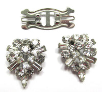 1930s Vintage Early Century Clear Diamante Duette Pin/Fur Clips - Front Clips and Frame - Thumbnail