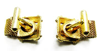 Vintage 1950s Men's Geometric Purple Rhinestone Gold Cufflinks - Back - Thumbnail