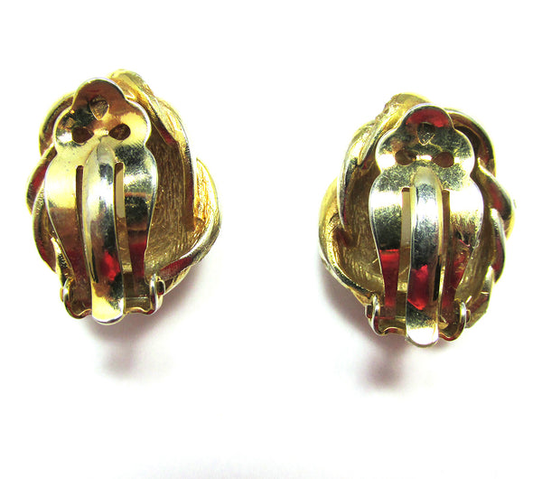 Sensational 1960s Vintage Pearl Cabochon and Diamante Earrings - Back