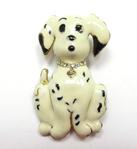 Adorable 1950s Vintage Black and White Enamel Dog Pin/Pendant - Front - Thumbnail