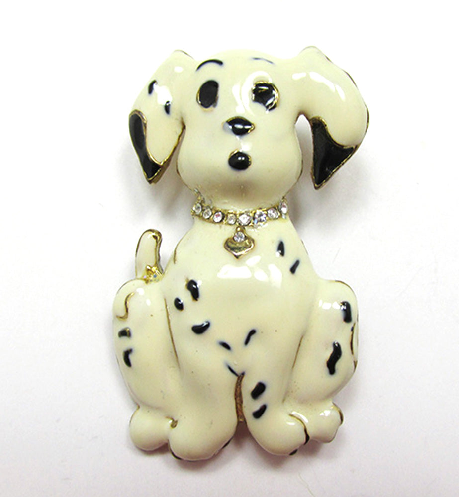 Adorable 1950s Vintage Black and White Enamel Dog Pin/Pendant - Front