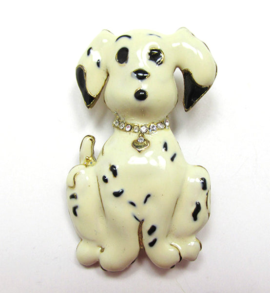 Adorable 1950s Vintage Black and White Enamel Dog Pin/Pendant - Front