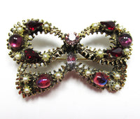 Vintage 1950s Mid-Century Unique Diamante and Pearl Bow Pin