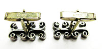 Signed Mexico Vintage 1960s Men’s Abstract Silver-Toned Cufflinks - Back - Thumbnail
