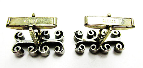 Signed Mexico Vintage 1960s Men’s Abstract Silver-Toned Cufflinks - Back