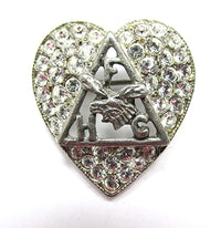 Signed Ora Vintage 1950s Diamante Loyal Order of Moose Heart Pin - Front - Thumbnail