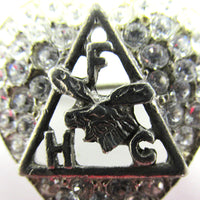 Signed Ora Vintage 1950s Diamante Loyal Order of Moose Heart Pin - Front Close Up  - Thumbnail