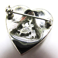 Signed Ora Vintage 1950s Diamante Loyal Order of Moose Heart Pin - Back and Signature - Thumbnail