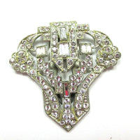 Dazzling 1930s Vintage Art Deco Style Clear Diamante Dress Clip - Front - Thumbnail