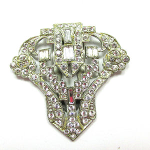 Dazzling 1930s Vintage Art Deco Style Clear Diamante Dress Clip - Front