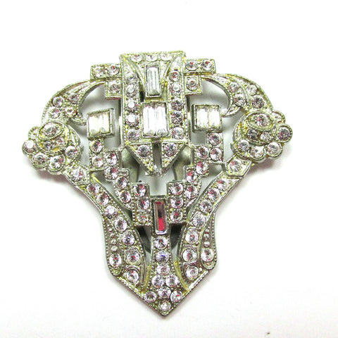 Dazzling 1930s Vintage Art Deco Style Clear Diamante Dress Clip - Front