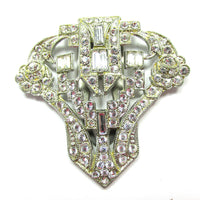 Dazzling 1930s Vintage Art Deco Style Clear Diamante Dress Clip - Front - Thumbnail