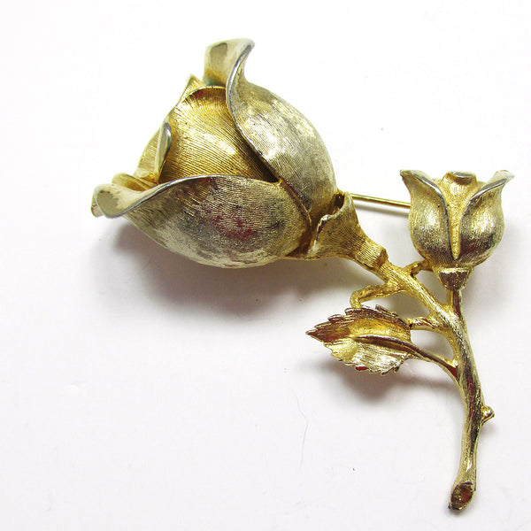 Delightful 1950s Mid-Century Collectible Vintage Gold Rose Pin - Front